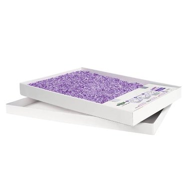 Two PetSafe® ScoopFree® Disposable Crystal Litter Trays with purple-colored cystals. The disposable trays looks like they're made of cardboard.