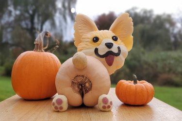 Butternut squash and potatoes carved to look like dog