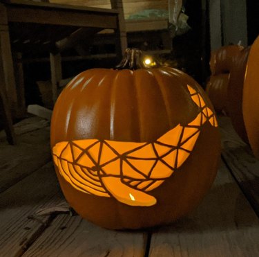Whale carved into pumpkin