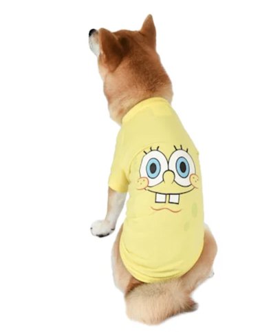 Yellow dog shirt with Spongebob's face on the back of it.