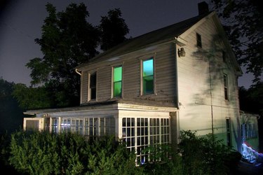 front of the Jacob Hummelbaugh Farm House at night