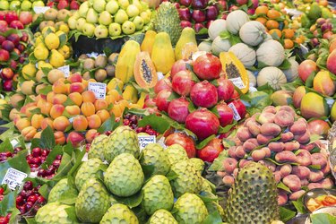 Fresh fruits at a market of Barcelona