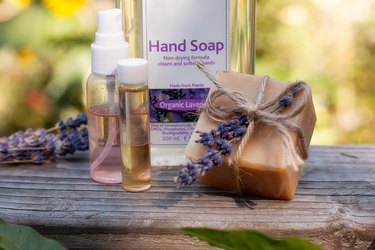 Products made with lavender on a table