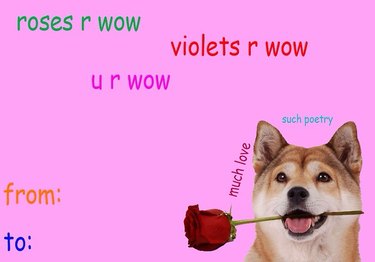 Valentine's Day car of Shiba Inu doge holding a rose