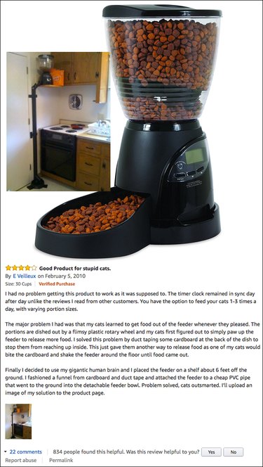 Funny Amazon reviews (programmable pet feeder)