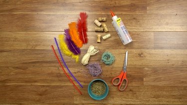 Materials for DIY cat toys out of wine corks.