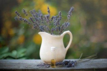 Lavender stems in vase outdoors