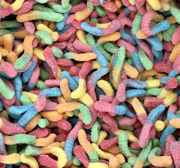 Pile of sugar coated gummy worms