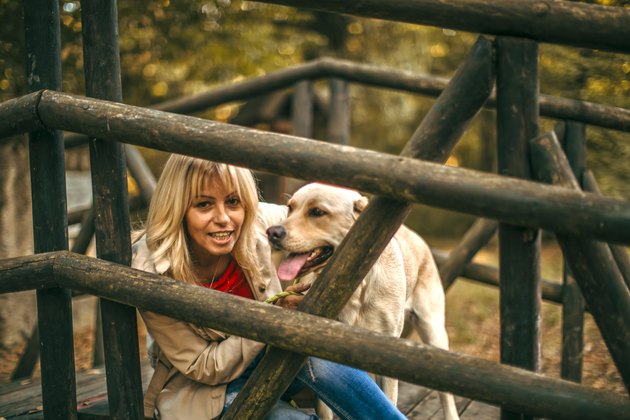 woman walking with her dog