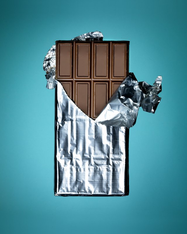 Close-up of whole chocolate bar on turquoise background