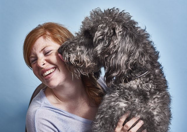 Red headed British female with her dog