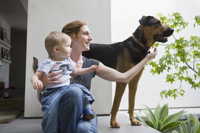 Mother and son with dog