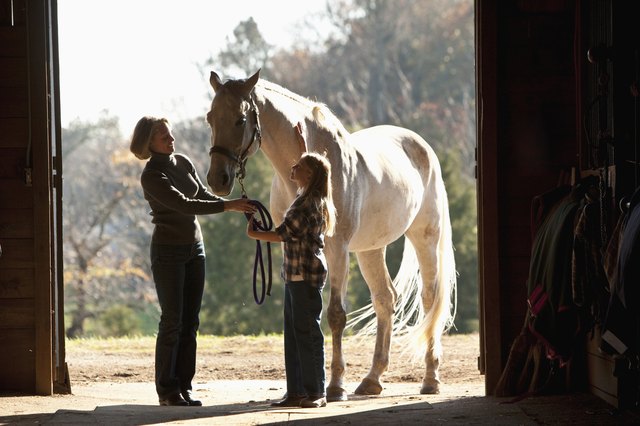 mother and daughter with horse