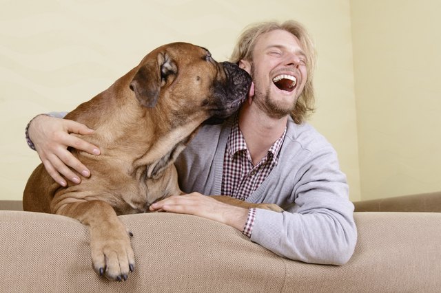 man with big dog